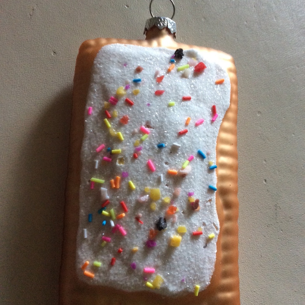 Faux Pop-Tart Ornament 4x2-1/2" White Glazed With Sprinkles